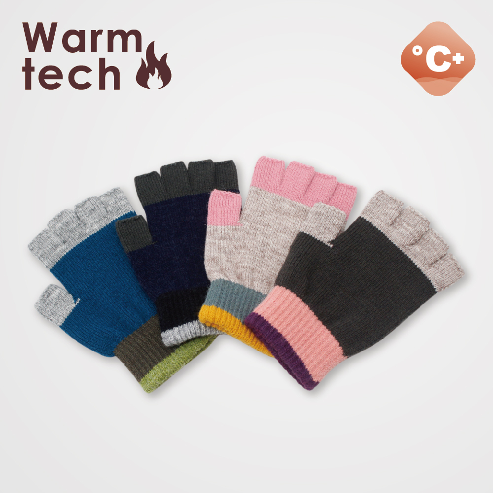 【肌暖】台灣製 經典款 拼色條紋中性半指手套丨J0058