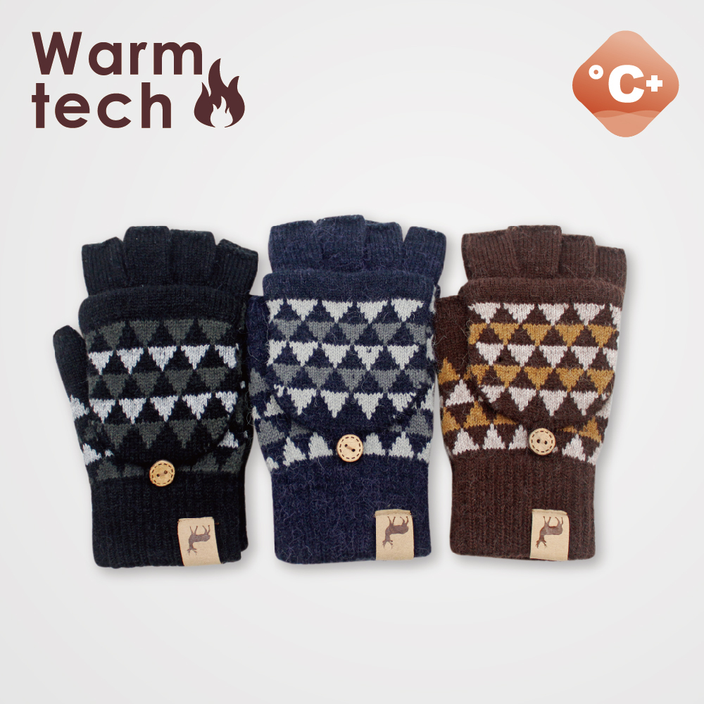 【肌暖】台灣製 男士幾何麋鹿皮標半指釣魚手套丨M5299H