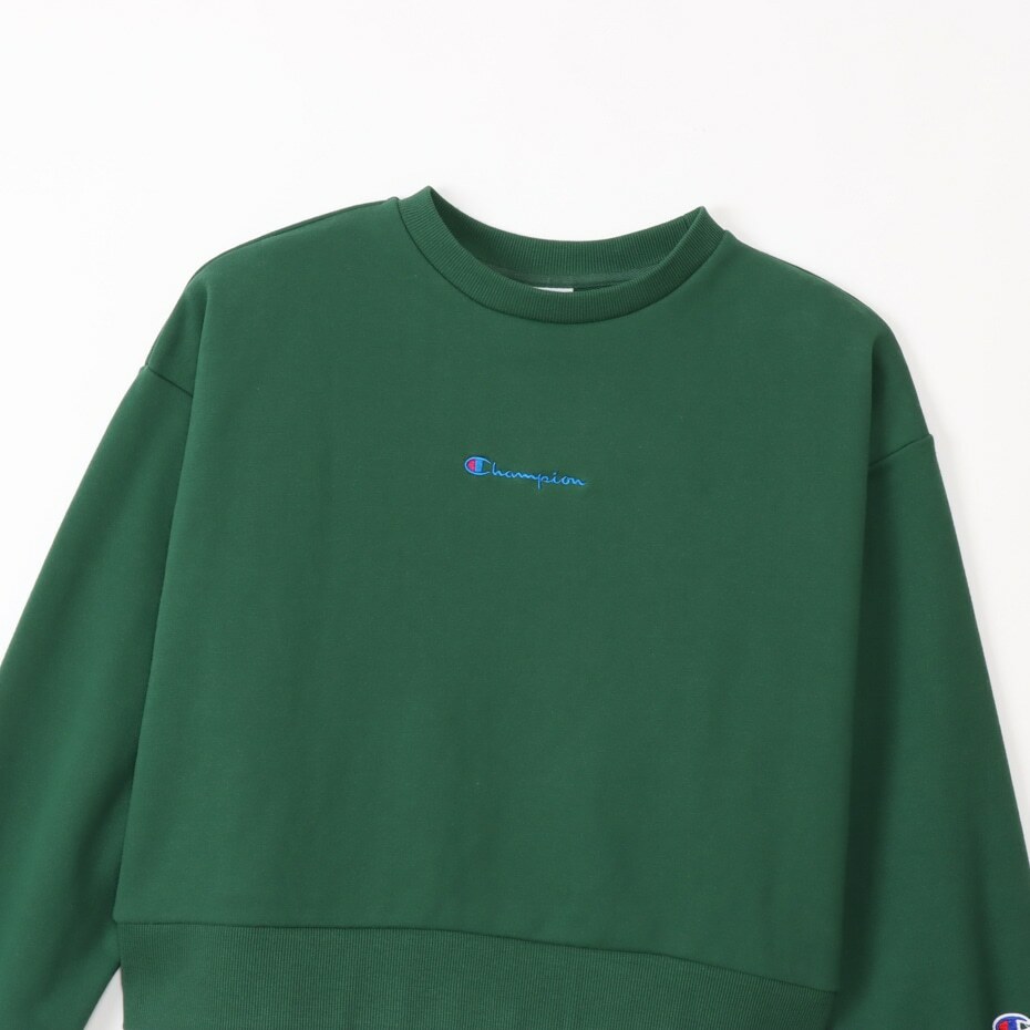 女款-CASUAL小LOGO寬版短衛衣-深綠 （CW-Y006-605）