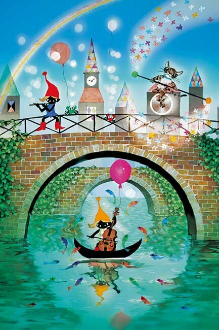 藤城清治-雨後晴空中揮灑音符雨 (夜光)