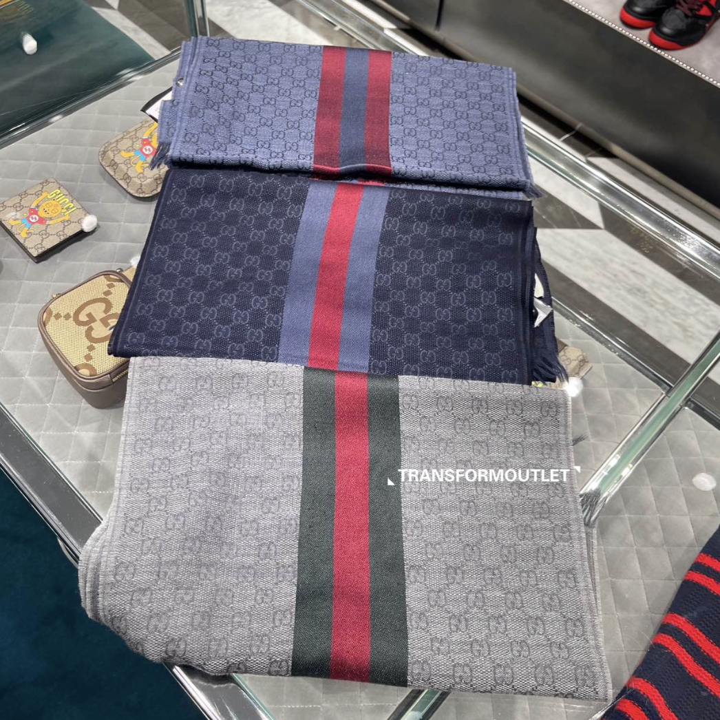 Gucci Scarf-web條紋GG印花羊毛圍巾 - Available in different colors