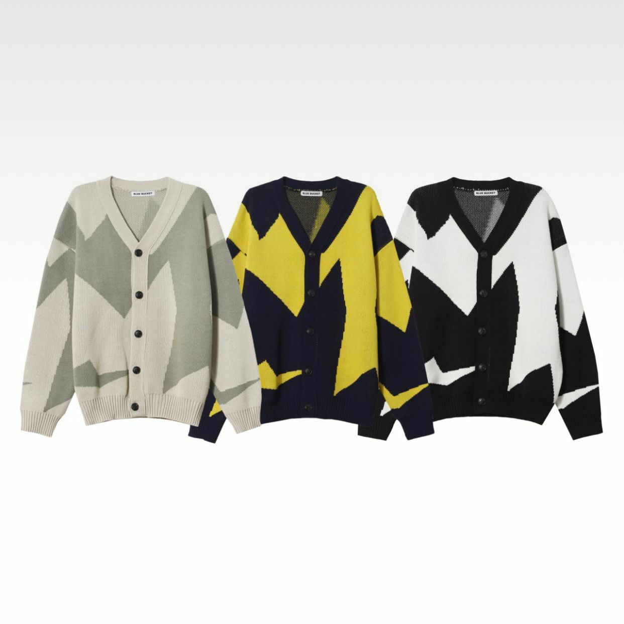 拼色不規則圖案開胸針織外套 BLUE BUCKET-003JK