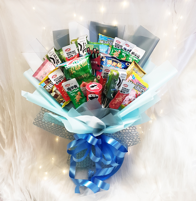 魔芋爽花束,小學生最愛的零食,零食花束,Spicy Konjak in Vinegar-snack-bouquet,桃園八德花店,幸福禮物桃園婚禮小物