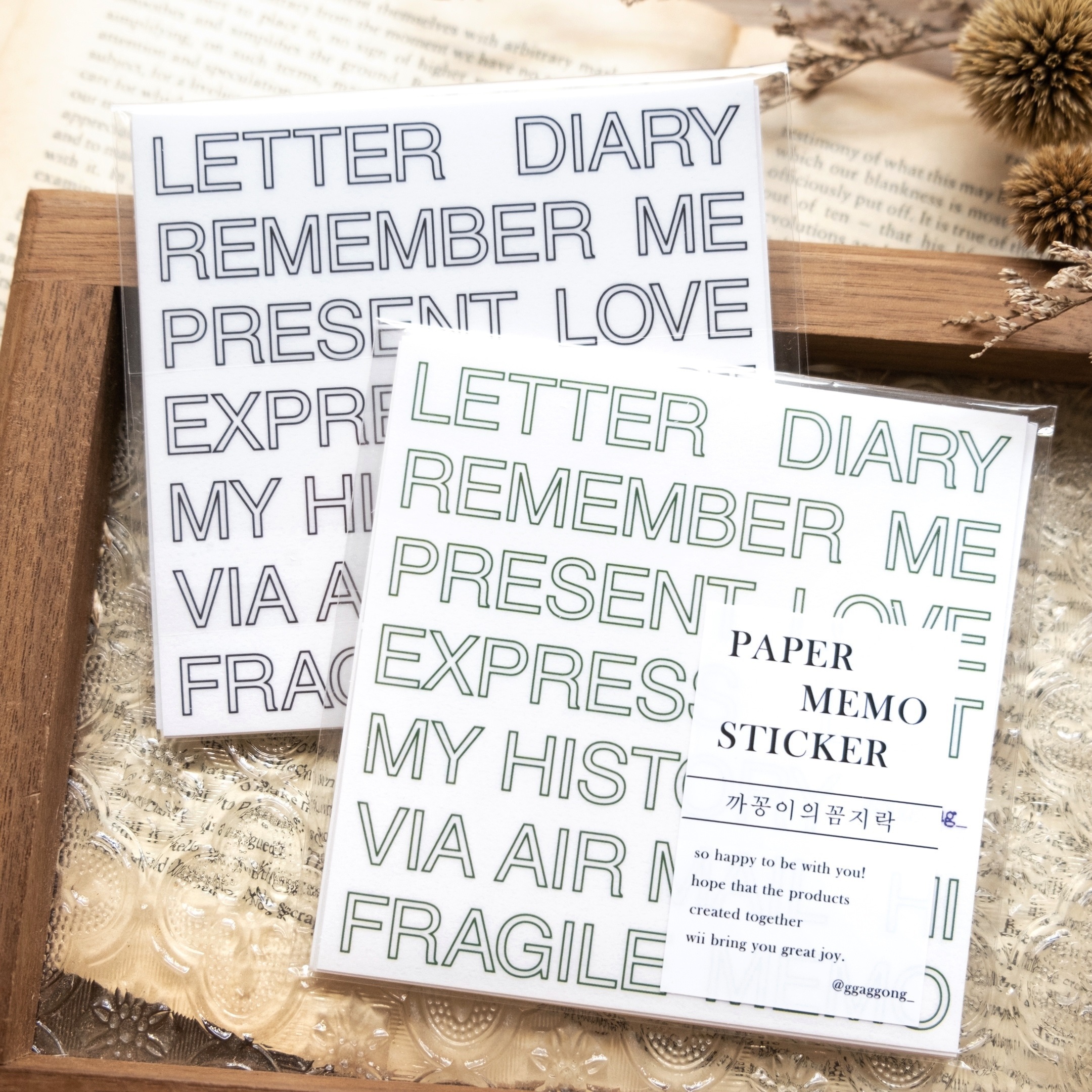 韓國 ggaggong．線框英文 透明貼紙包 共三款