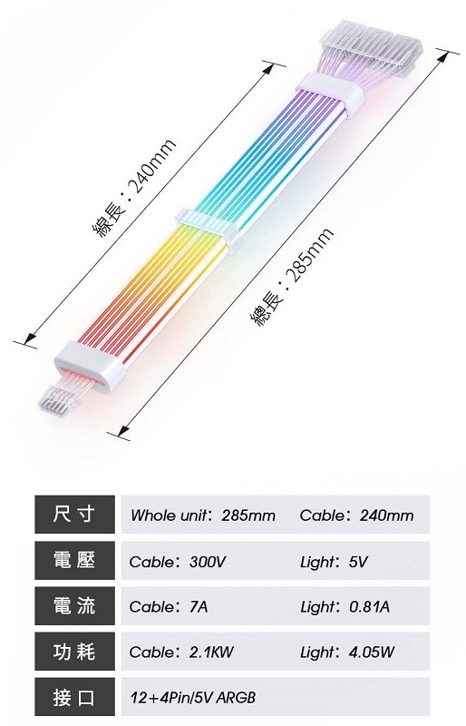 米特3C數位–Jonsbo 喬思伯 DY2 顯卡12+4 純白發光線 5V ARGB 雙面光 免控制器