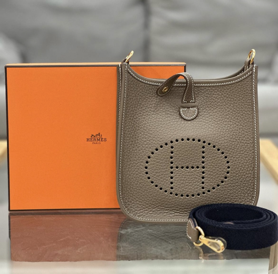 Hermes mini evelyne 大象灰 金扣