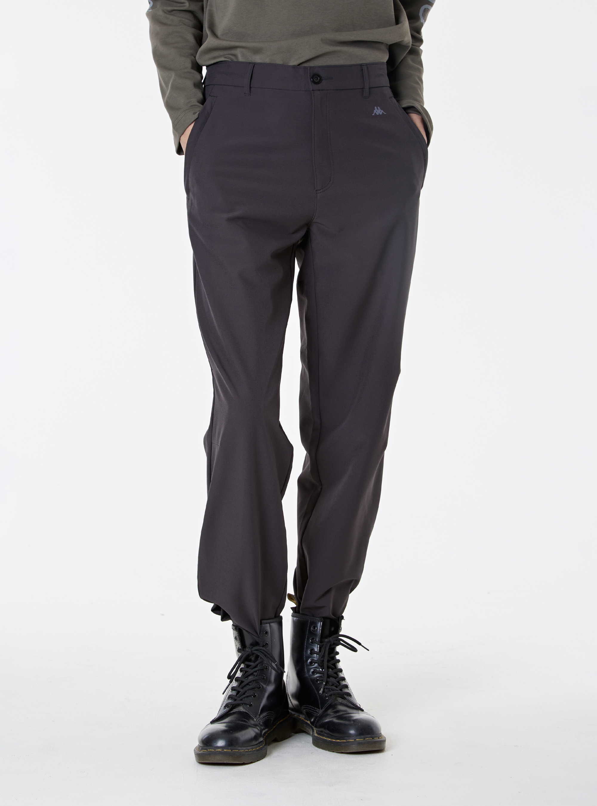 男女適穿 抗UV後鬆緊腰頭直筒長褲