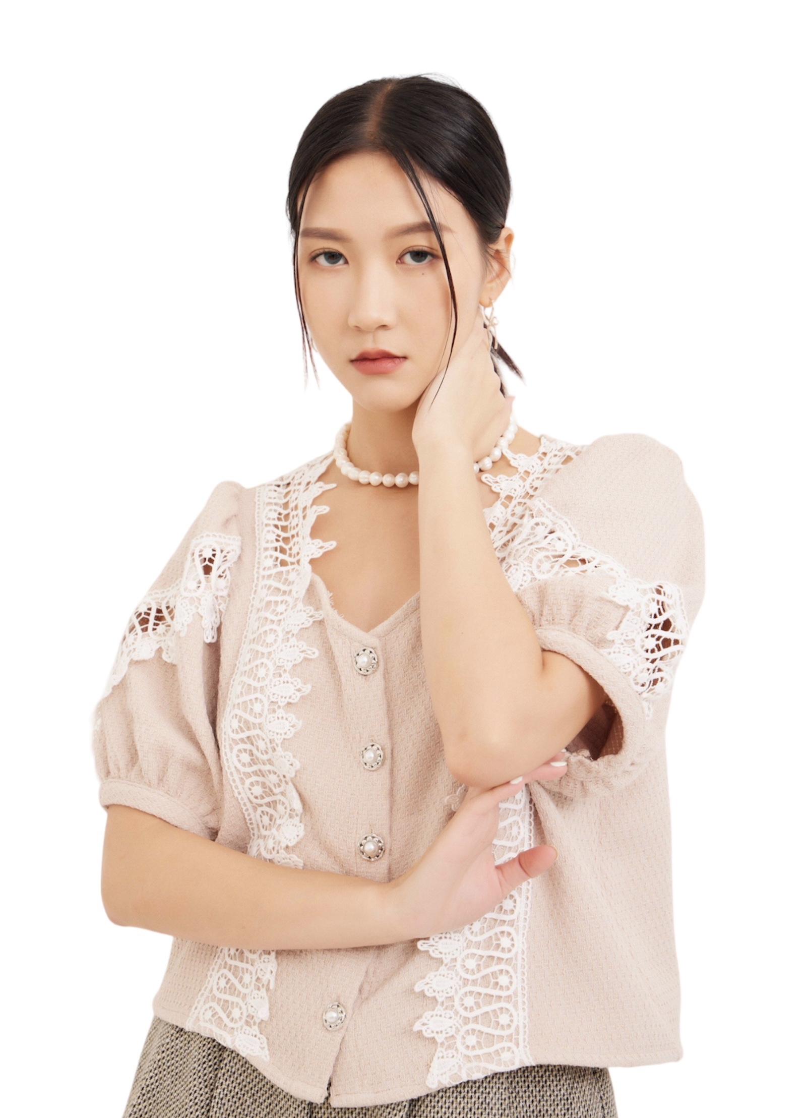 薄tweed拼lace公主上衣（*現貨款式）