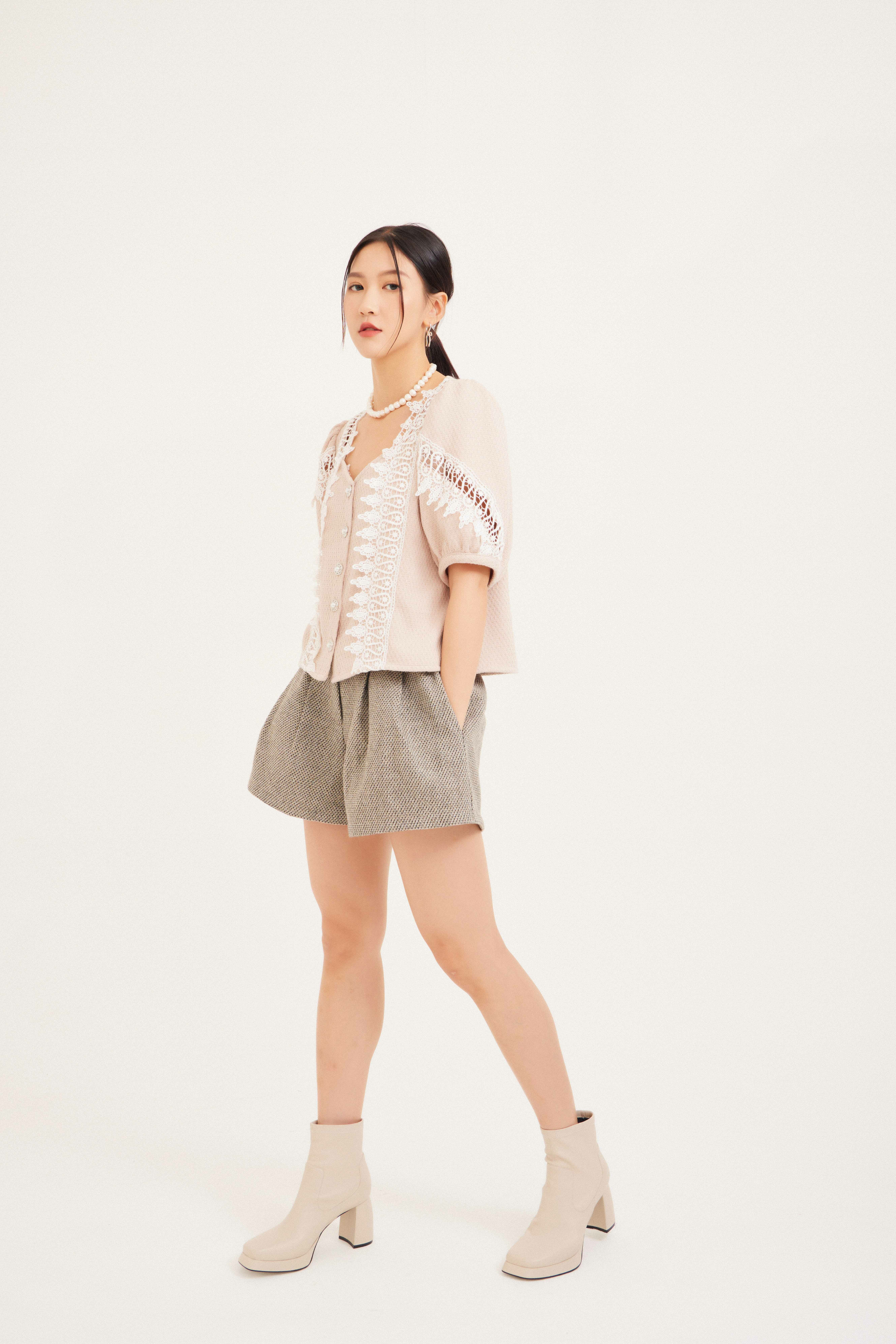 薄tweed拼lace公主上衣（*現貨款式）