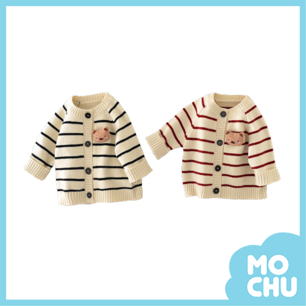 條紋熊熊長袖針織開衫(兩色)