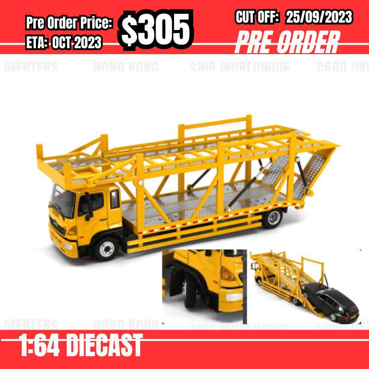 PO-$305 * Unique Model * 1:64 HINO500 Vehicle Transporter (Yellow) [OD20/09]