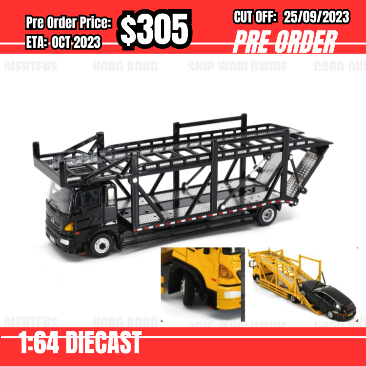 PO-$305 * Unique Model * 1:64 HINO500 Vehicle Transporter (Black) [OD20/09]