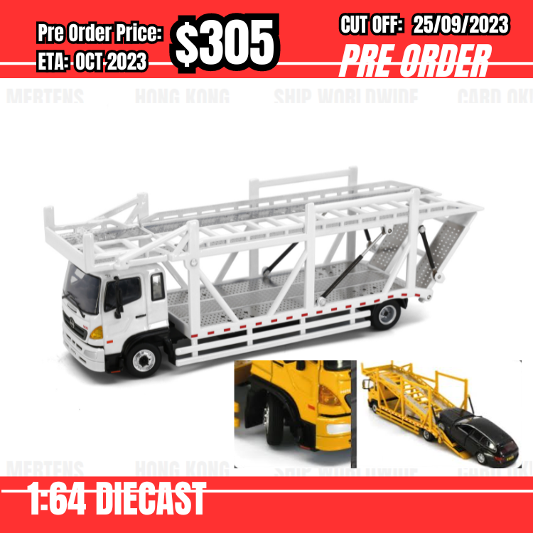 PO-$305 * Unique Model * 1:64 HINO500 Vehicle Transporter (White) [OD20/09]