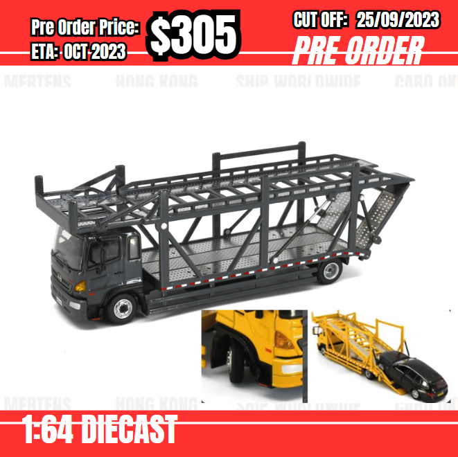 PO-$305 * Unique Model * 1:64 HINO500 Vehicle Transporter (Grey) [OD20/09]