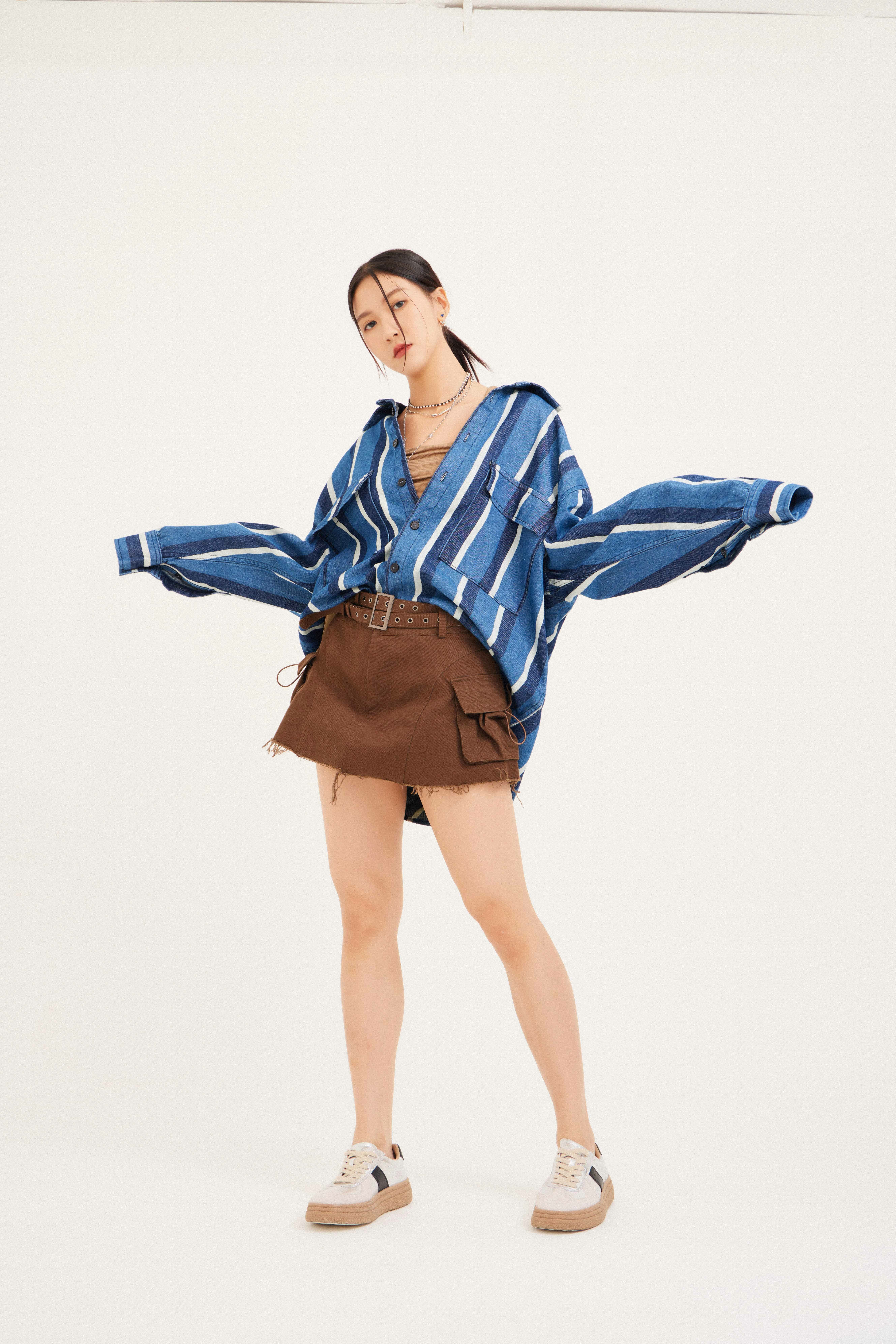 混色直條牛仔恤衫（現貨款式）