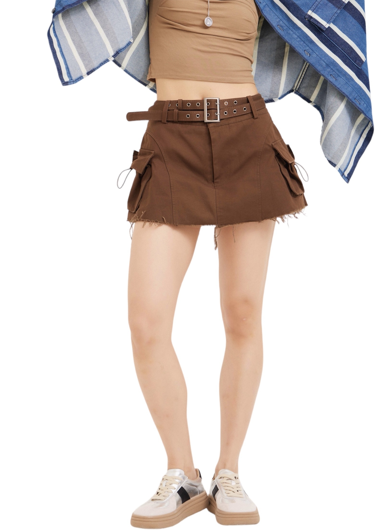 軍事風披腳牛仔短裙褲（*現貨款式）