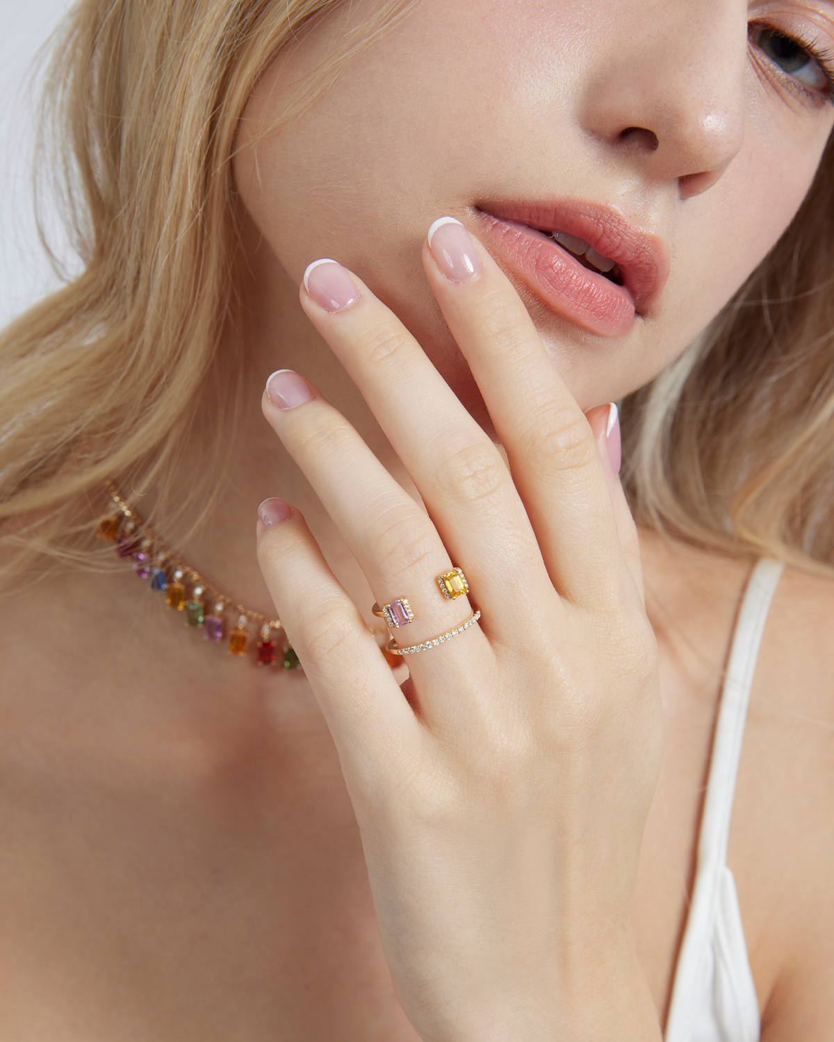 KALEIDOSCOPE - 煙花派對 兩顆彩色藍寶石線戒