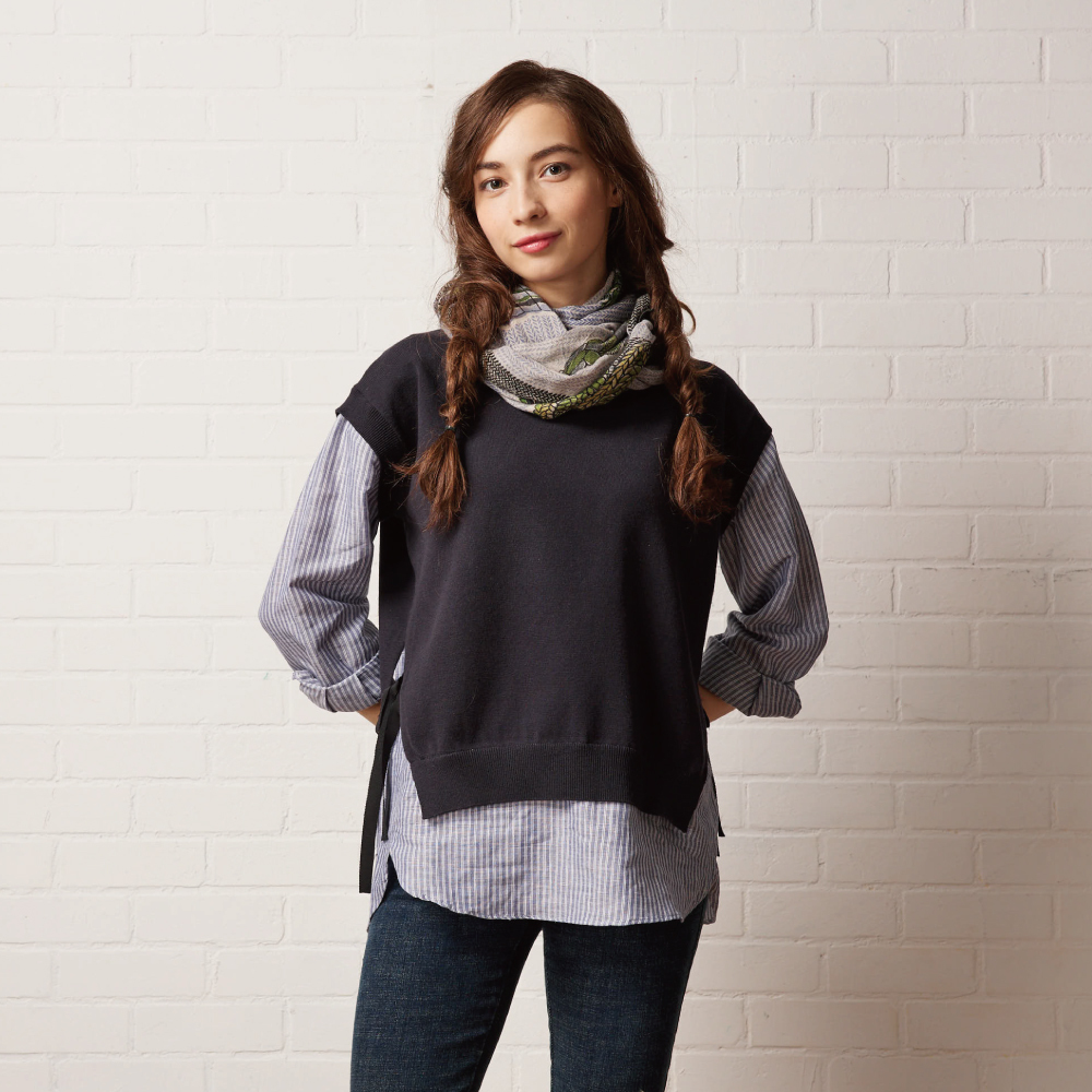 PIPPY時尚假兩件背心襯衫 藍