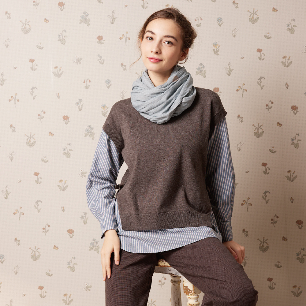 PIPPY 典雅背心假兩件襯衫式長袖上衣 灰