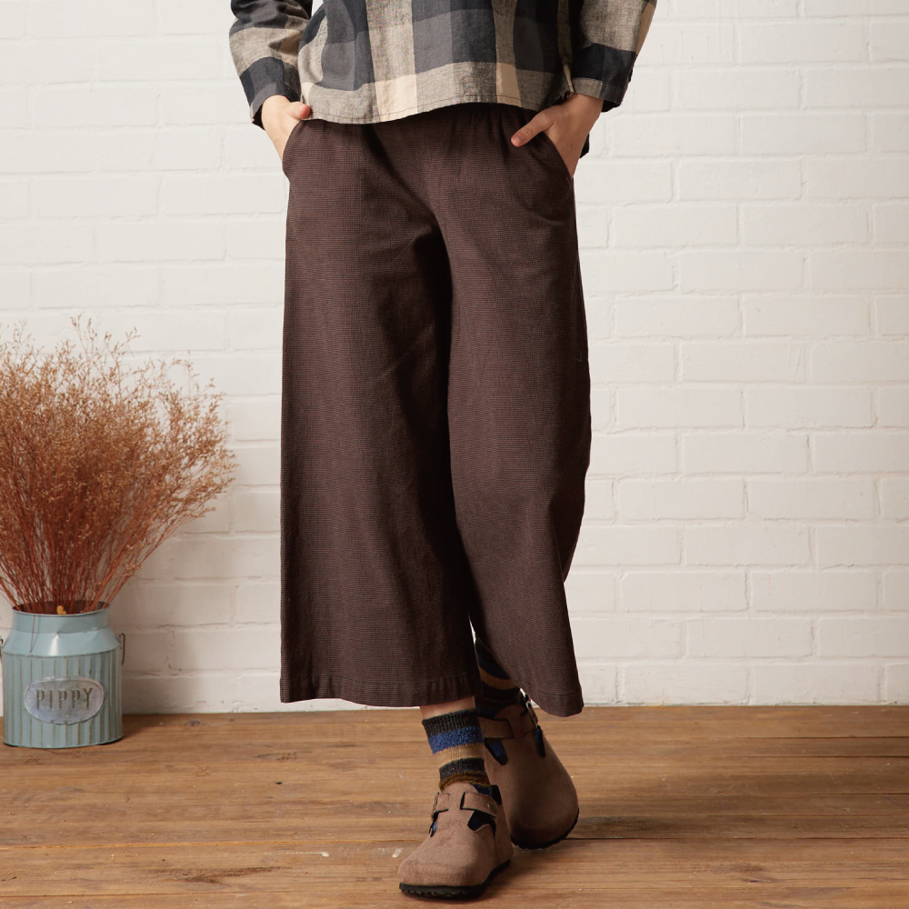 PIPPY經典時尚千鳥格紋寬口八分長褲 灰