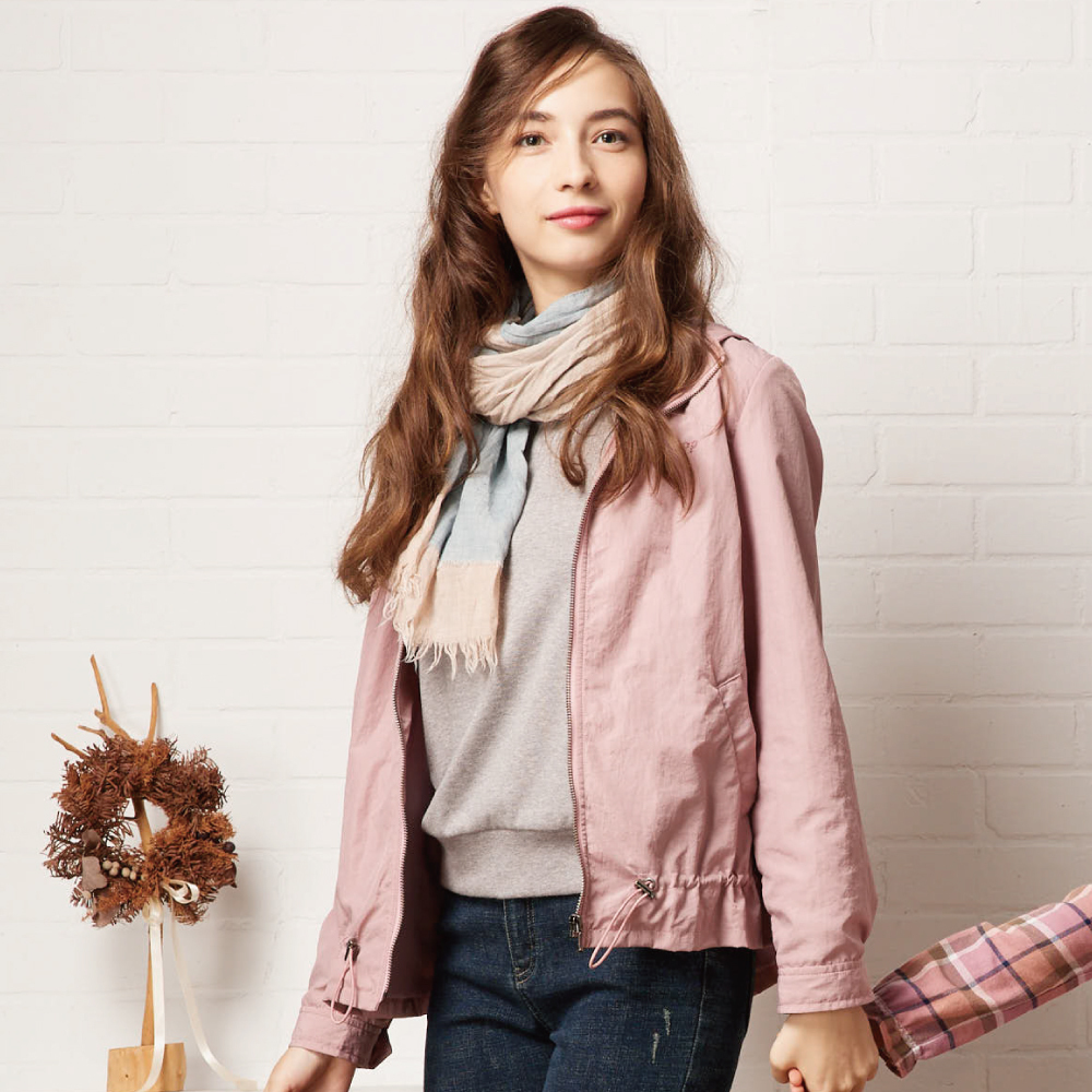 PIPPY素色休閒連帽風衣外套 粉