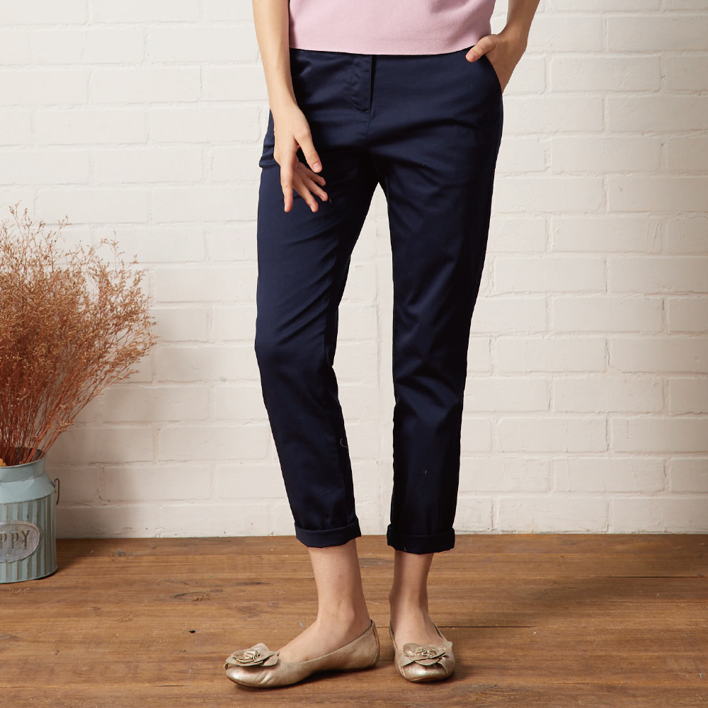 PIPPY素色彈性棉質長褲 卡其.丈青.棕