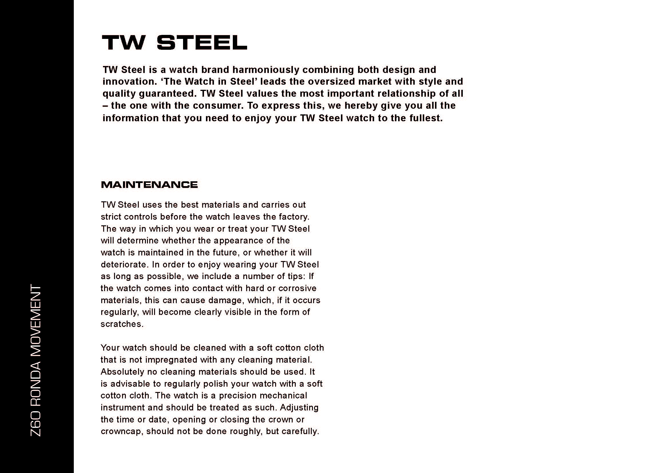 TW STEEL 操作說明書｜Ronda Z60 石英機芯