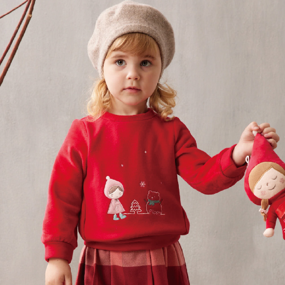 PIPPY 喜氣洋洋小紅帽森林聚會圓領長袖上衣 紅