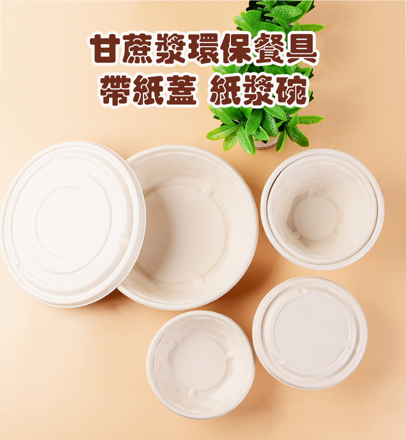 甘蔗漿環保餐具 帶紙蓋 紙漿碗 HN5737