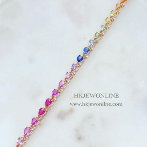 18K Rose Gold Ruby Multi Sapphire Diamond Bracelet