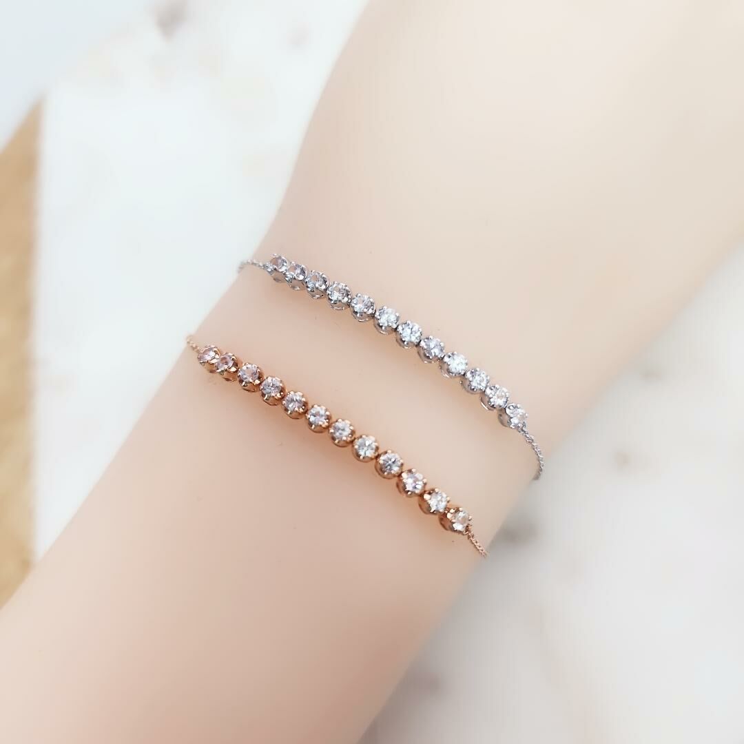 18K White Gold / Rose Gold White Sapphire Bracelet