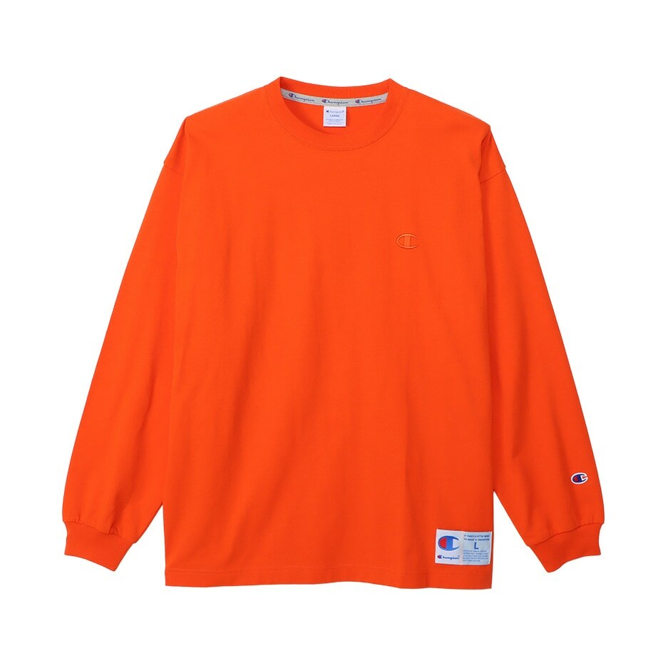 男款- ACTION STYLE 寬版小C刺繡素色長袖TEE-橘色（ C3-V414-840）