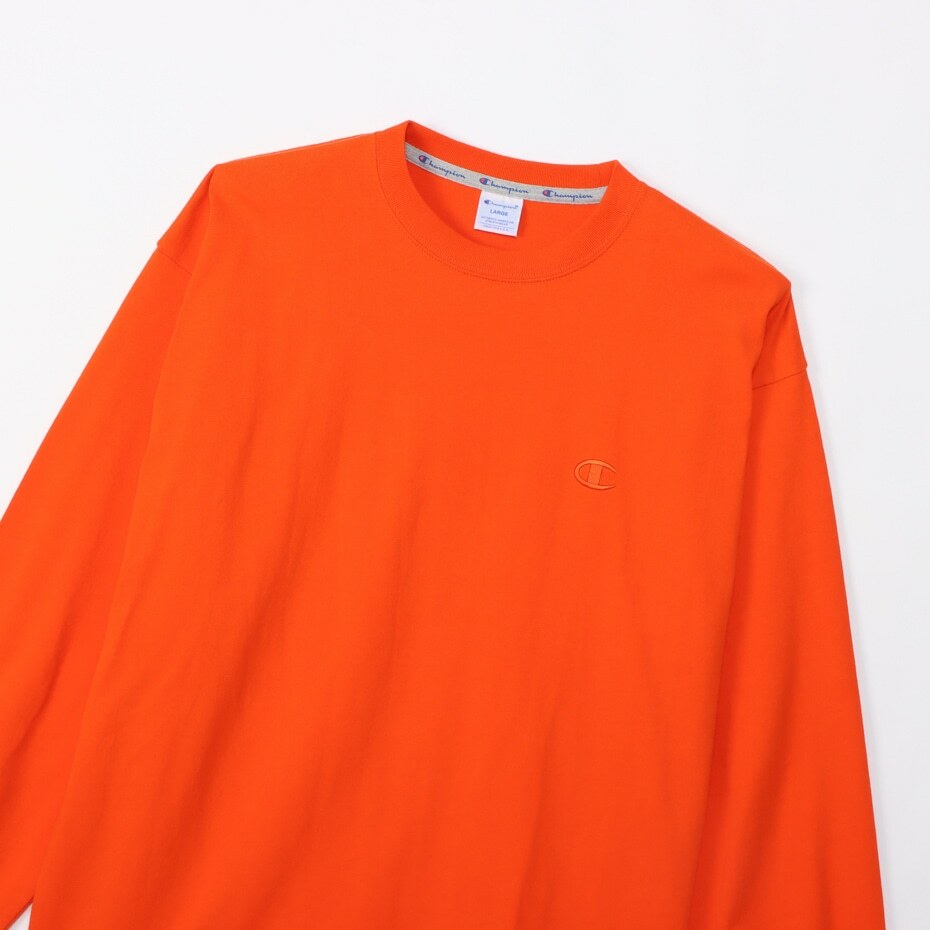 男款- ACTION STYLE 寬版小C刺繡素色長袖TEE-橘色（ C3-V414-840）