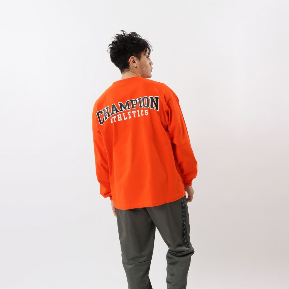 男款- ACTION STYLE 寬版印花長袖TEE-橘色（ C3-Y409-840）