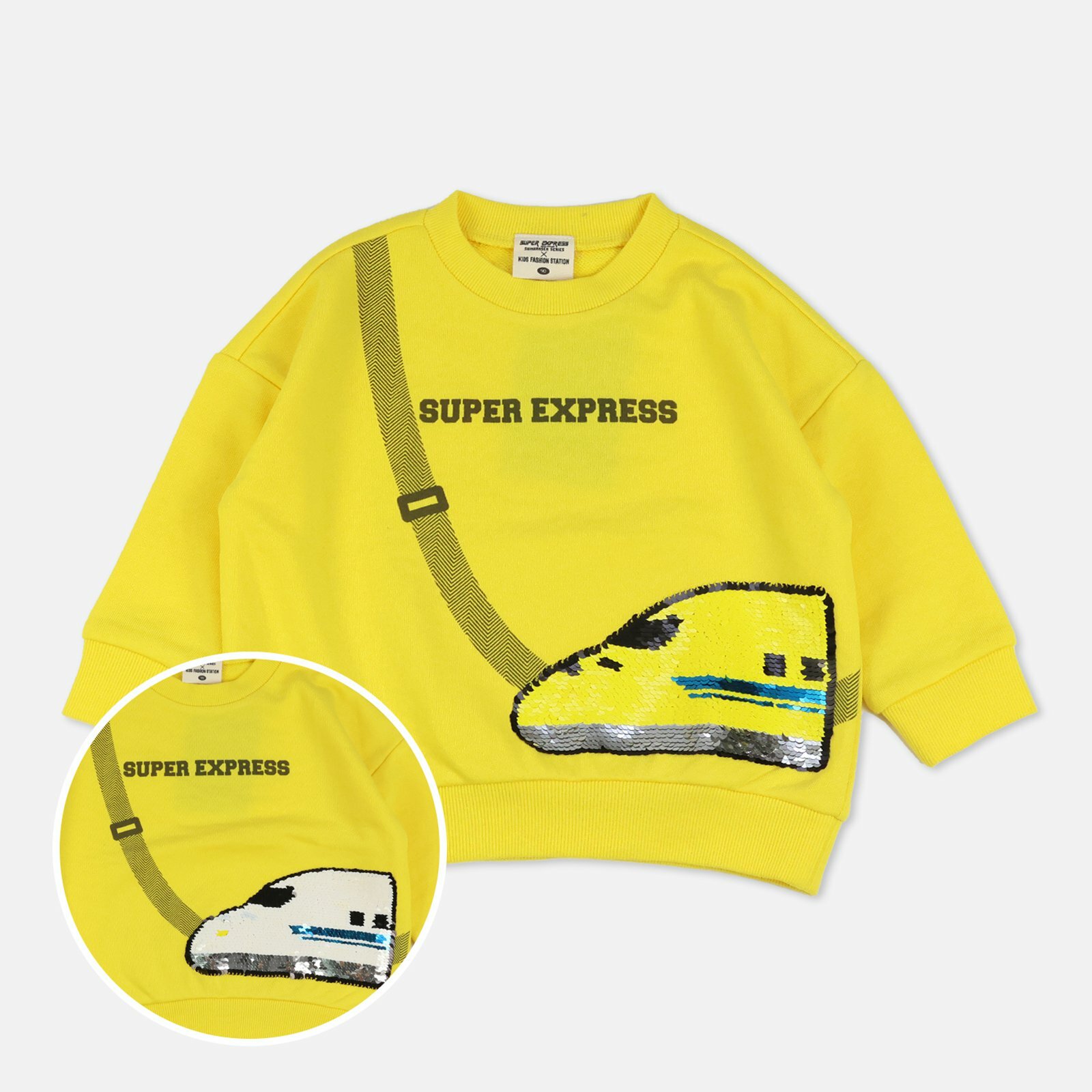 Chil2 新幹線長袖假袋珠片珠地衛衣 - 黃色