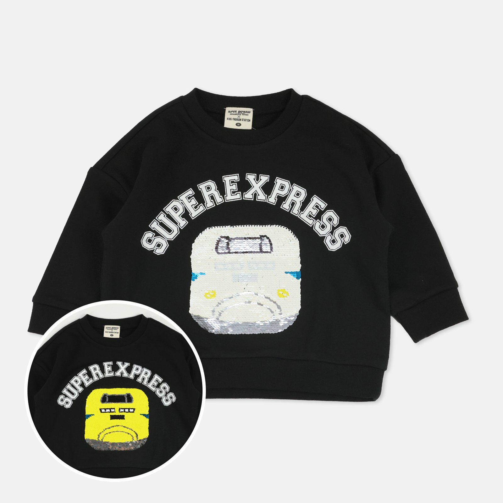 Chil2 新幹線長袖珠片珠地衛衣 - 黑色