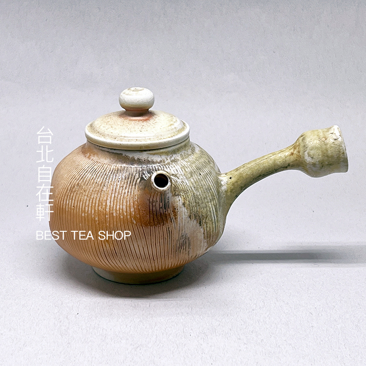 偏壺　李朝　民藝 茶香自在】李明松老土工作室柴燒割線工藝手拉胚側把茶壺