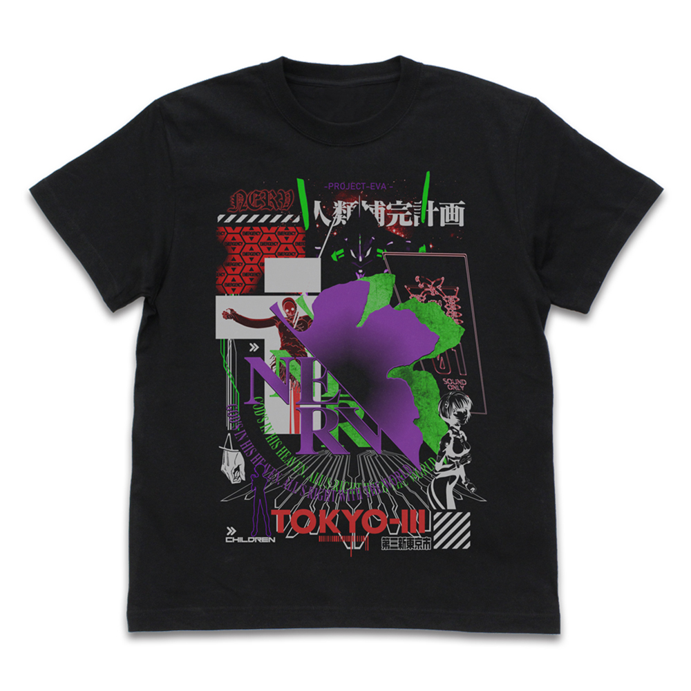 Cospa 0707 EVANGELION ﾈﾙﾌ ｱｼｯﾄﾞｸﾞﾗﾌｨｯｸｽ Tｼｬﾂ/黑色