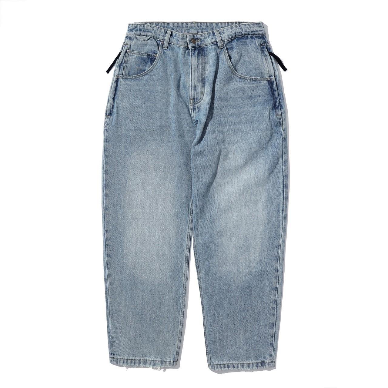 PIN SKTBS 水洗寬版破壞牛仔長褲