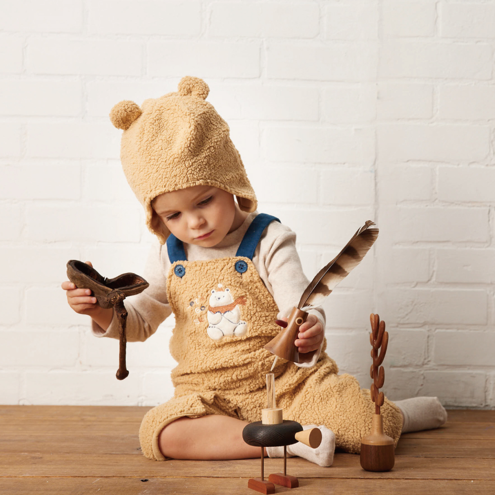 PIPPY小白熊棉質吊帶褲禮盒 卡其