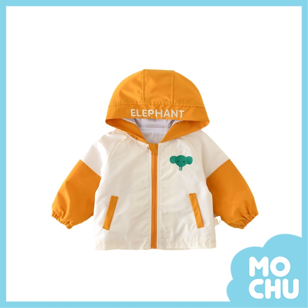 米黃拼色大象貼布連帽外套