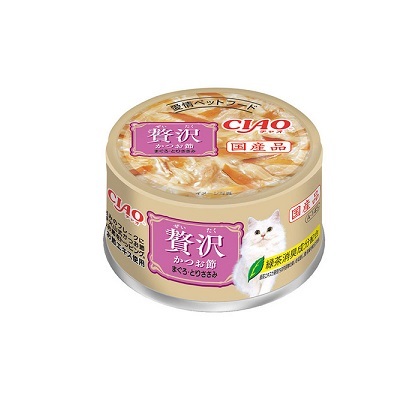 CIAO 奢華罐頭  木魚片+吞拿魚+雞肉 80G A-145【原箱24 罐】