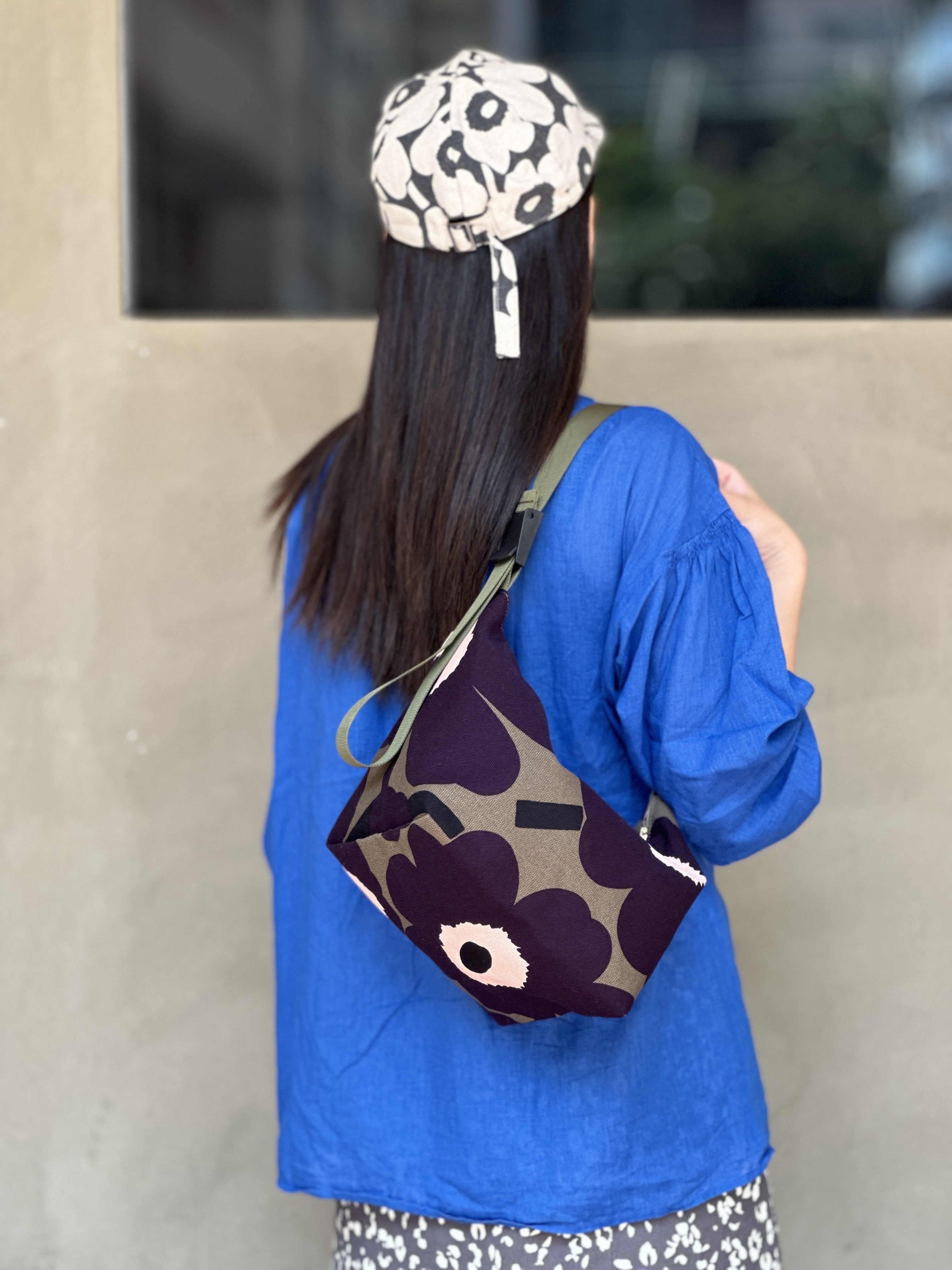 Em’s Essential Shoulder bag | Marimekko limited canvas fabric | Army Green x Dark Purple