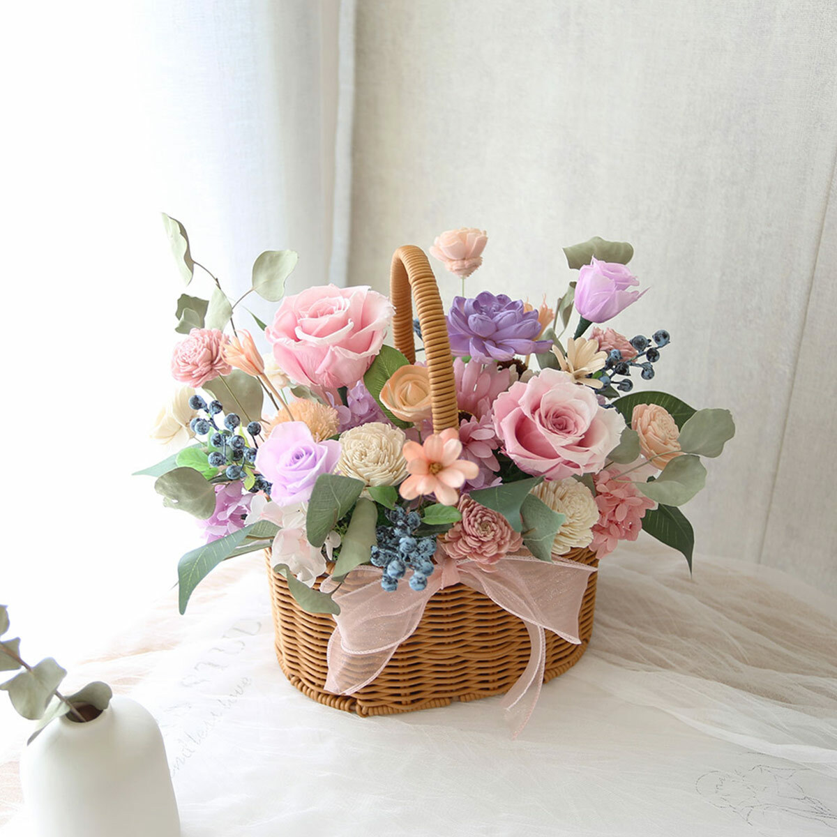 T34｜粉紫色系藤編花籃