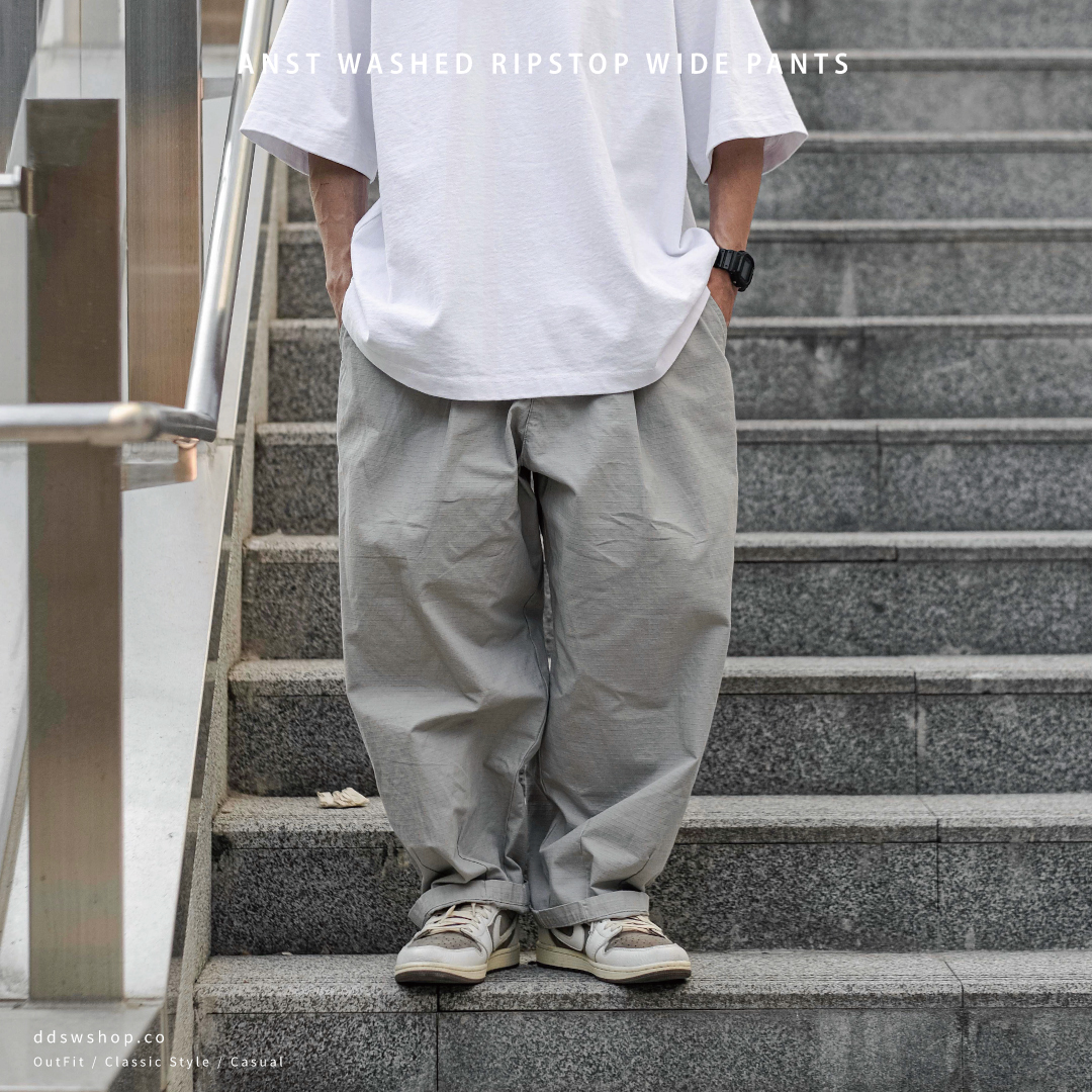 ANST 重洗抗撕裂繭型寬褲 灰白 黑藍