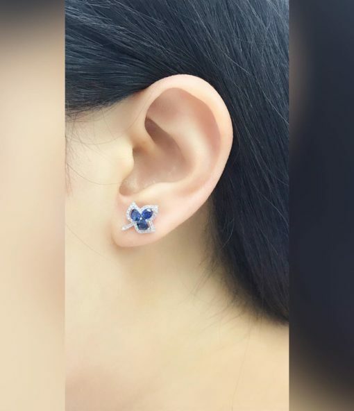 14K White Gold Sapphire Leaf Shape Diamond Earrings