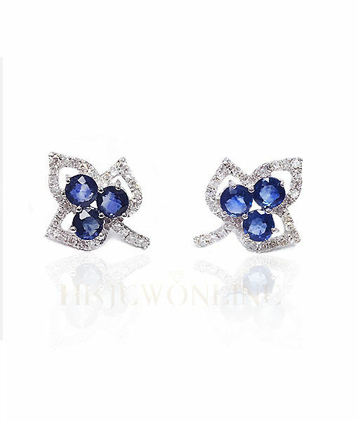 14K White Gold Sapphire Leaf Shape Diamond Earrings