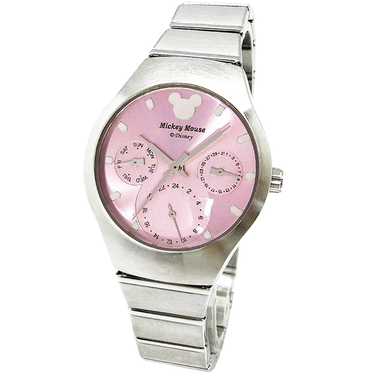 【迪士尼】米奇三眼鋼帶錶 (簡約粉)