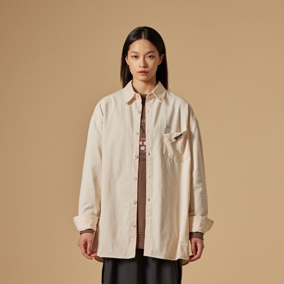 NCAA 襯衫 米白 落肩 刺繡LOGO 襯衫外套 中性 7355147101