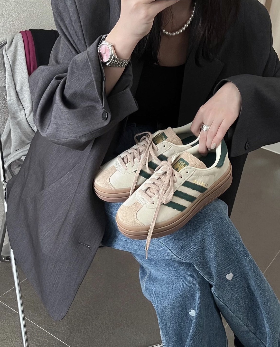 <快速出貨>章若楠同款🤍 Adidas Originals Gazelle Bold 厚底榛果焦糖綠 (ID7056)